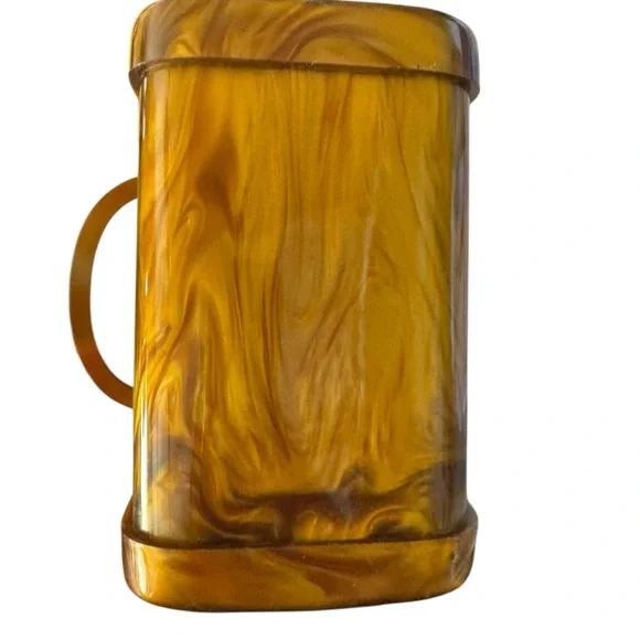 Vintage 1950s or 1960s butterscotch swirl Lucite box purse. - Picture 5 of 6